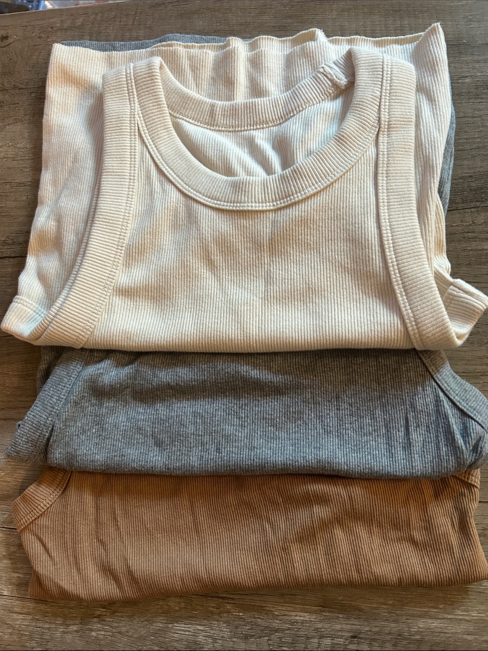 Ribbed Tank Tops - Cream, Gray, Tan (3-Pack)